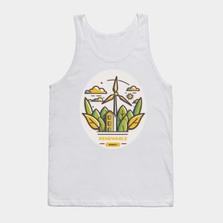 Greenbubble's Renewable Wind Turbine Landscape Print - Plant a Tree and Save the Planet! Tank Top